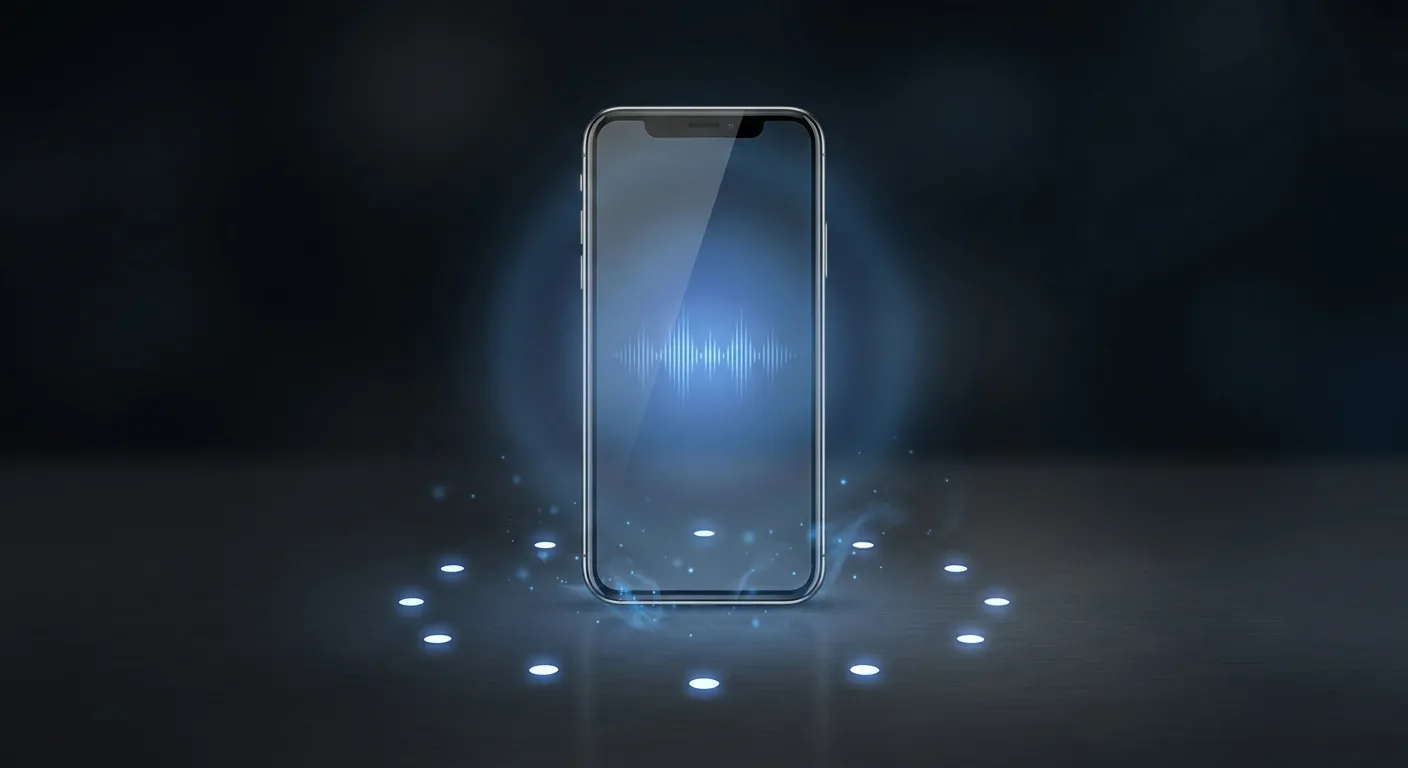 Smartphone affichant une interface glowing 24h/24 - symbole de la disponibilité permanente de l'agent vocal IA Konten